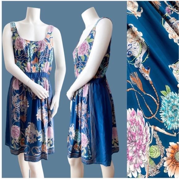 Anthropologie Dresses & Skirts - ANTHROPOLOGIE Moulinette Soeurs Silk Floral Blue Art Dress Victorian Y2K S
